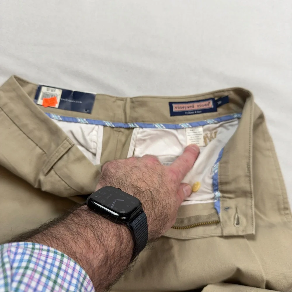 Vineyard Vines Mens 30x32 Khaki Plain Front Canvas Dock Pants Wake Forest WF Tan